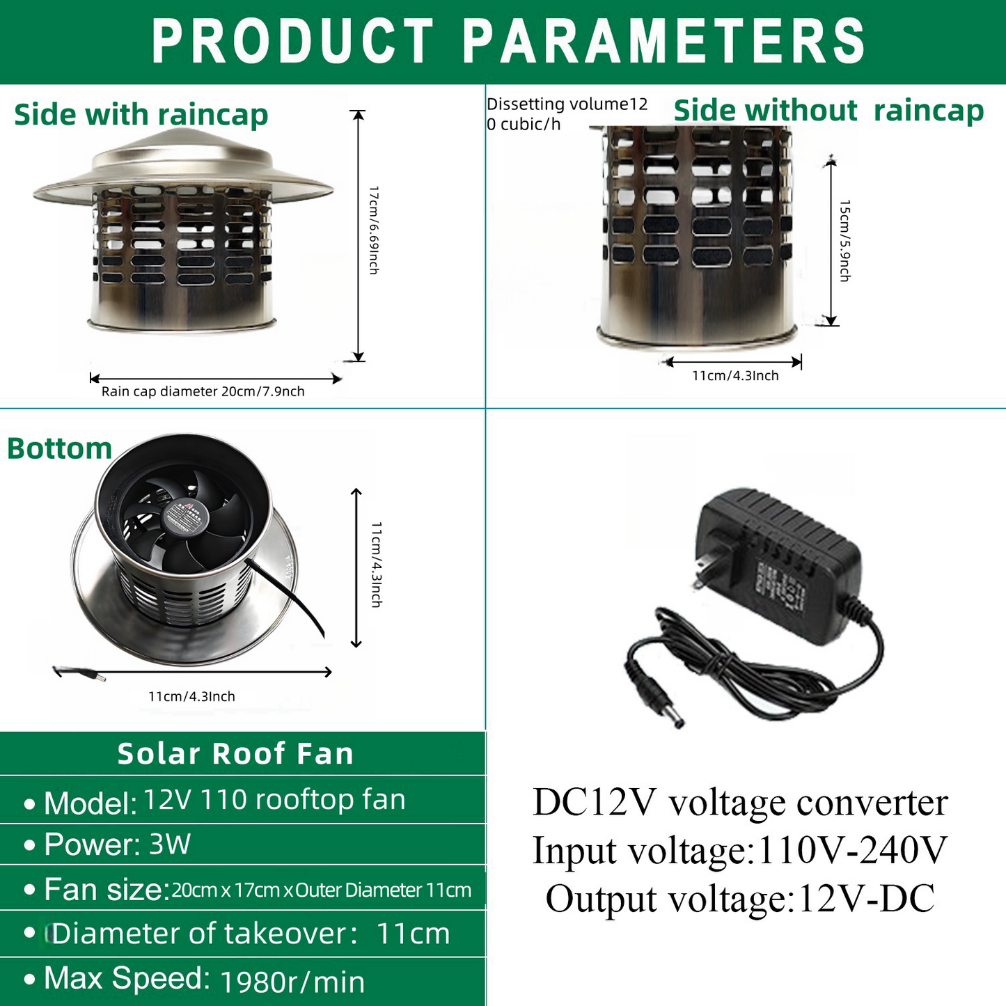 12v110 Photovoltaic DC solar roof duct fan Ventilation