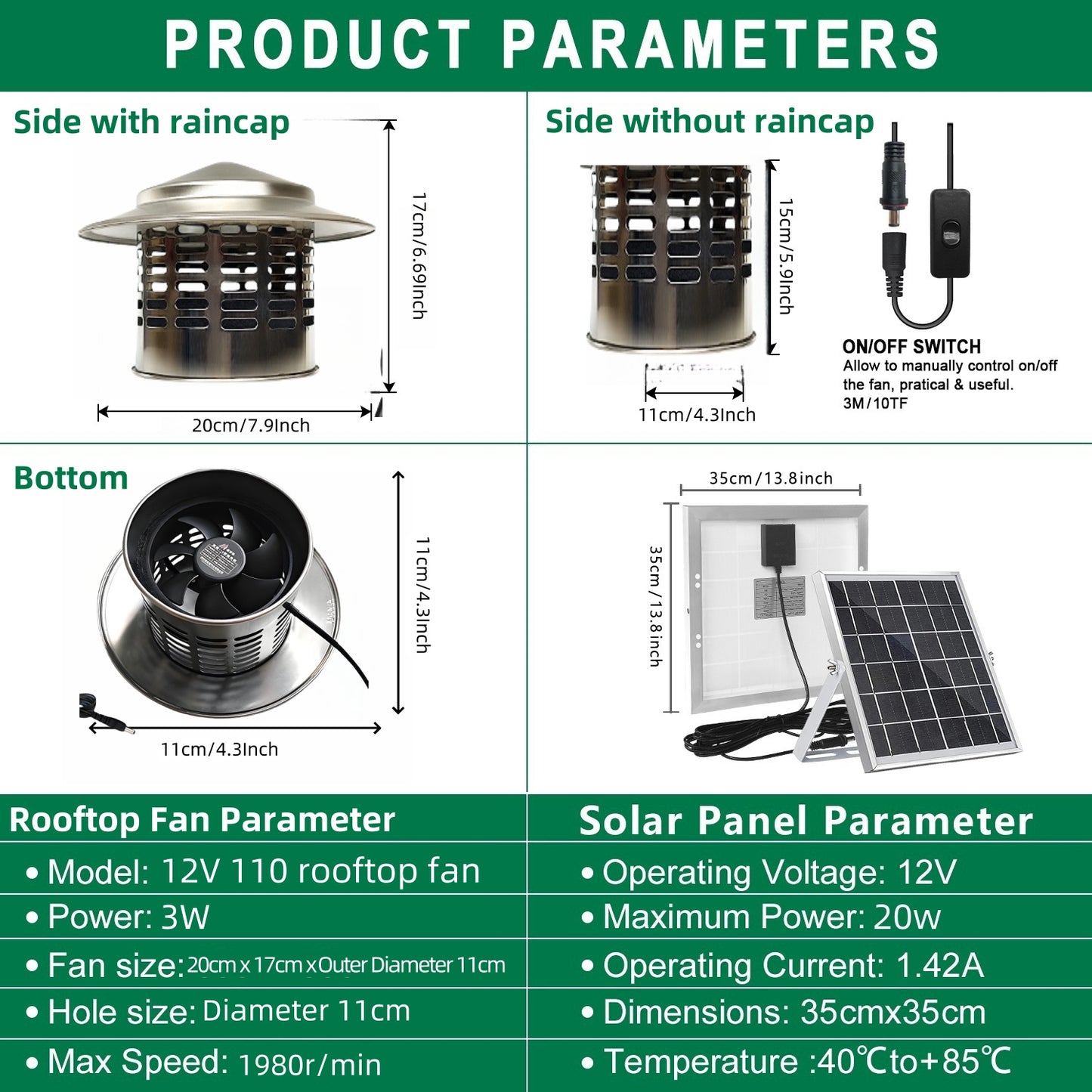 12v110 Photovoltaic DC solar roof duct fan Ventilation