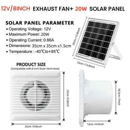 Solar Photovoltaic DC 12v Round Ventilation Exhaust Fan