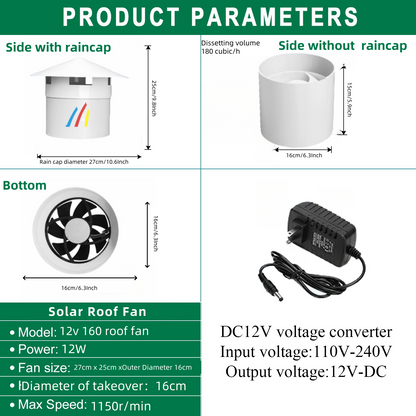 12v160 Photovoltaic DC solar roof duct fan Ventilation