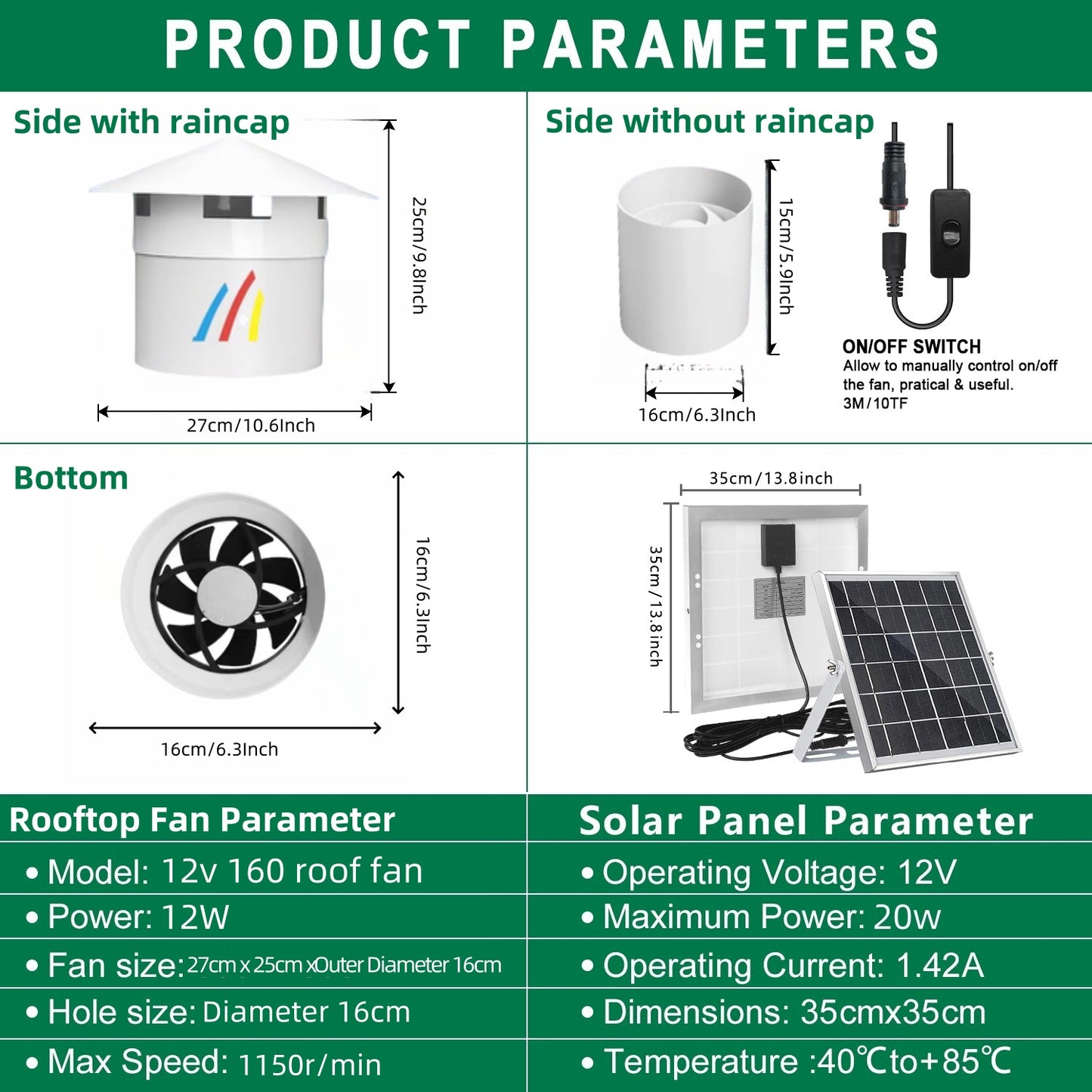 12v160 Photovoltaic DC solar roof duct fan Ventilation