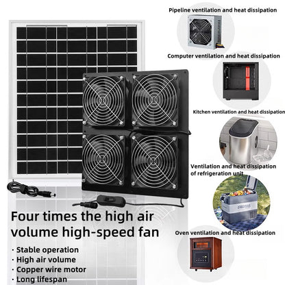 Solar powered household DC high-speed 12V cooling fan with four fans