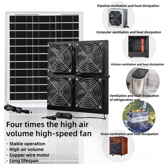 Solar powered household DC high-speed 12V cooling fan with four fans