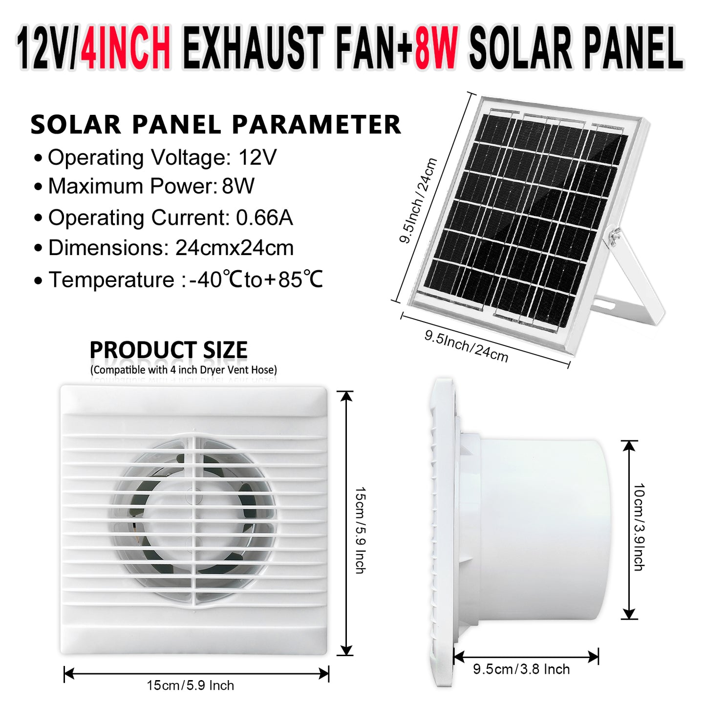 Solar Photovoltaic DC 12v Round Ventilation Exhaust Fan