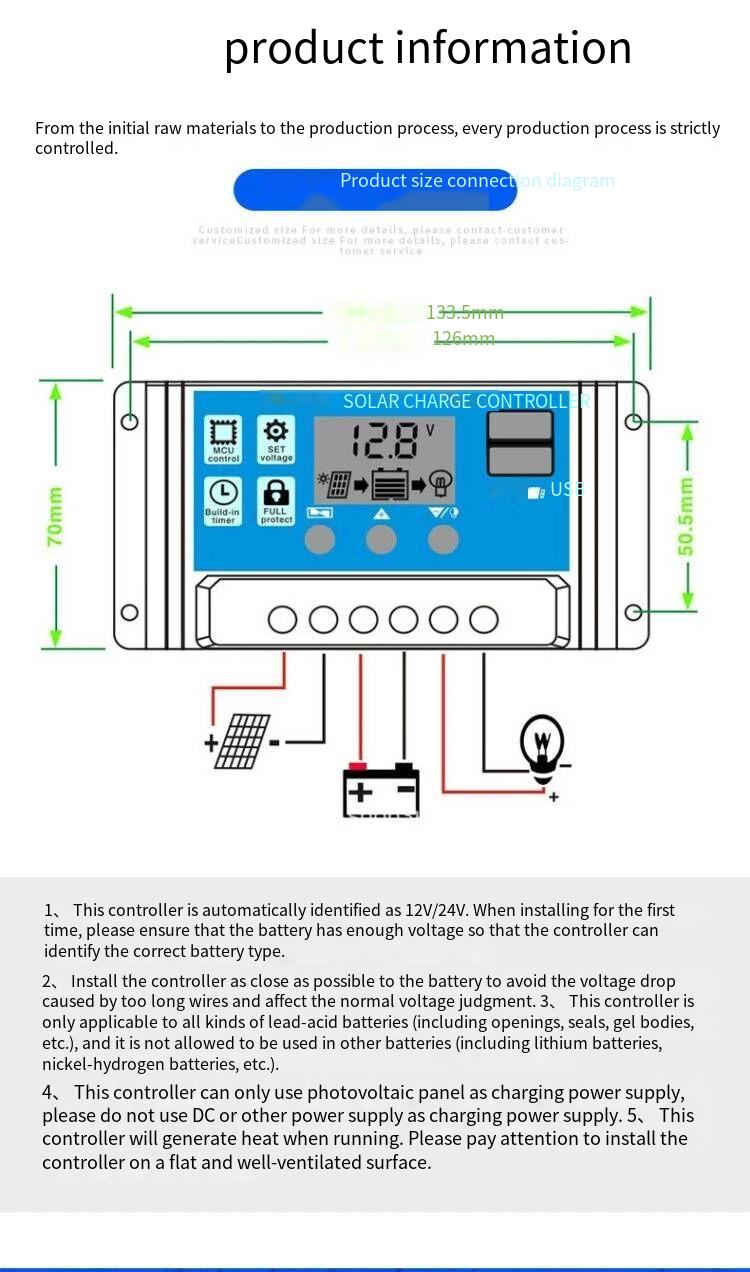 ntelligent controller for 12v/24V universal lead-acid battery for solar energy