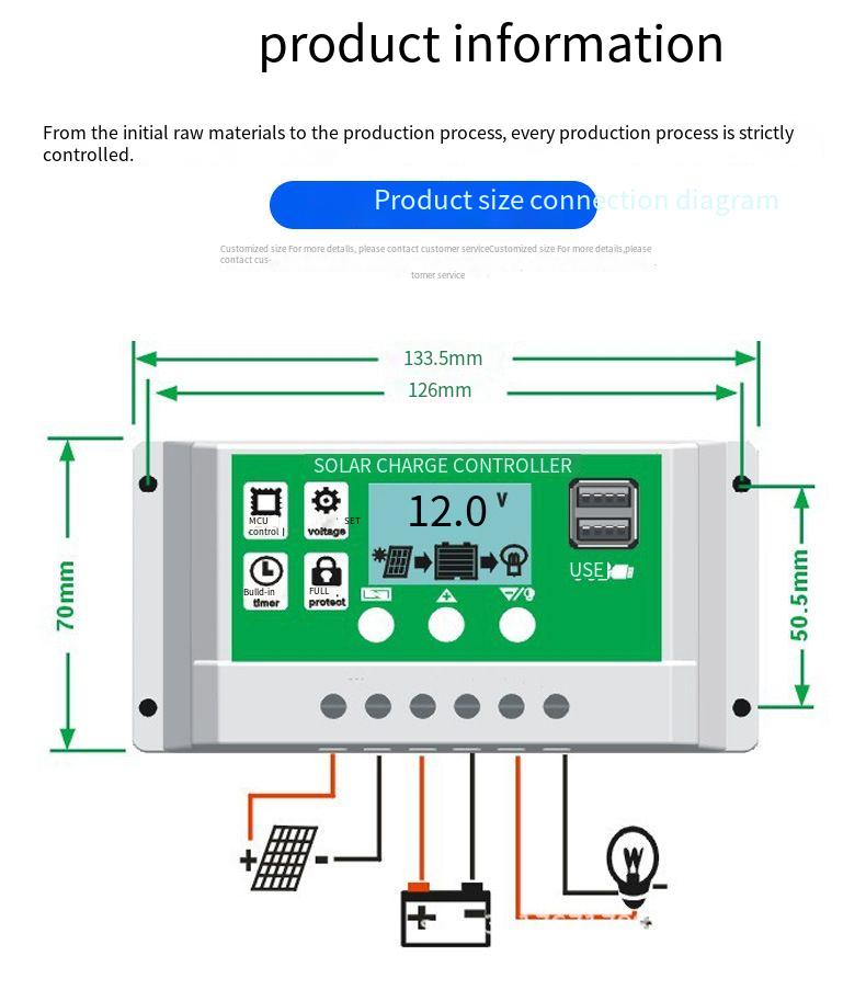 Solar energy 12v/24V lithium battery/lead-acid battery universal intelligent controller