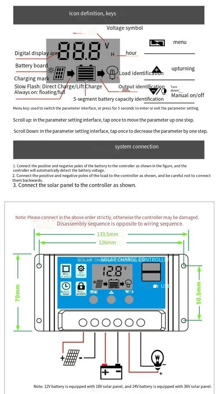 ntelligent controller for 12v/24V universal lead-acid battery for solar energy