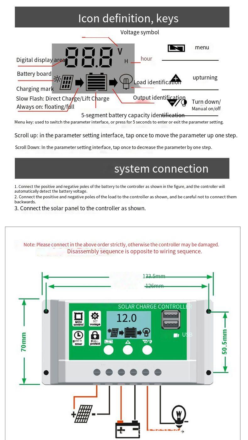 Solar energy 12v/24V lithium battery/lead-acid battery universal intelligent controller