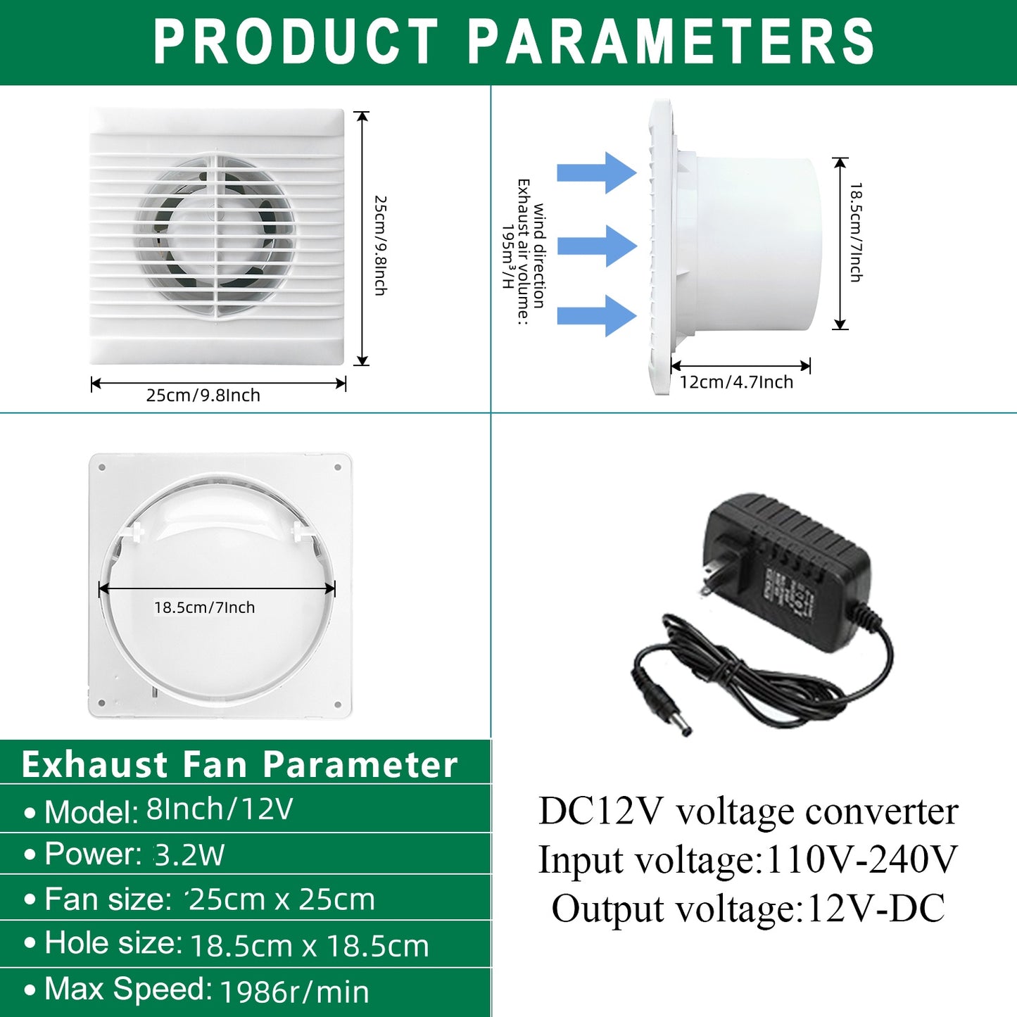 Solar Photovoltaic DC 12v Round Ventilation Exhaust Fan